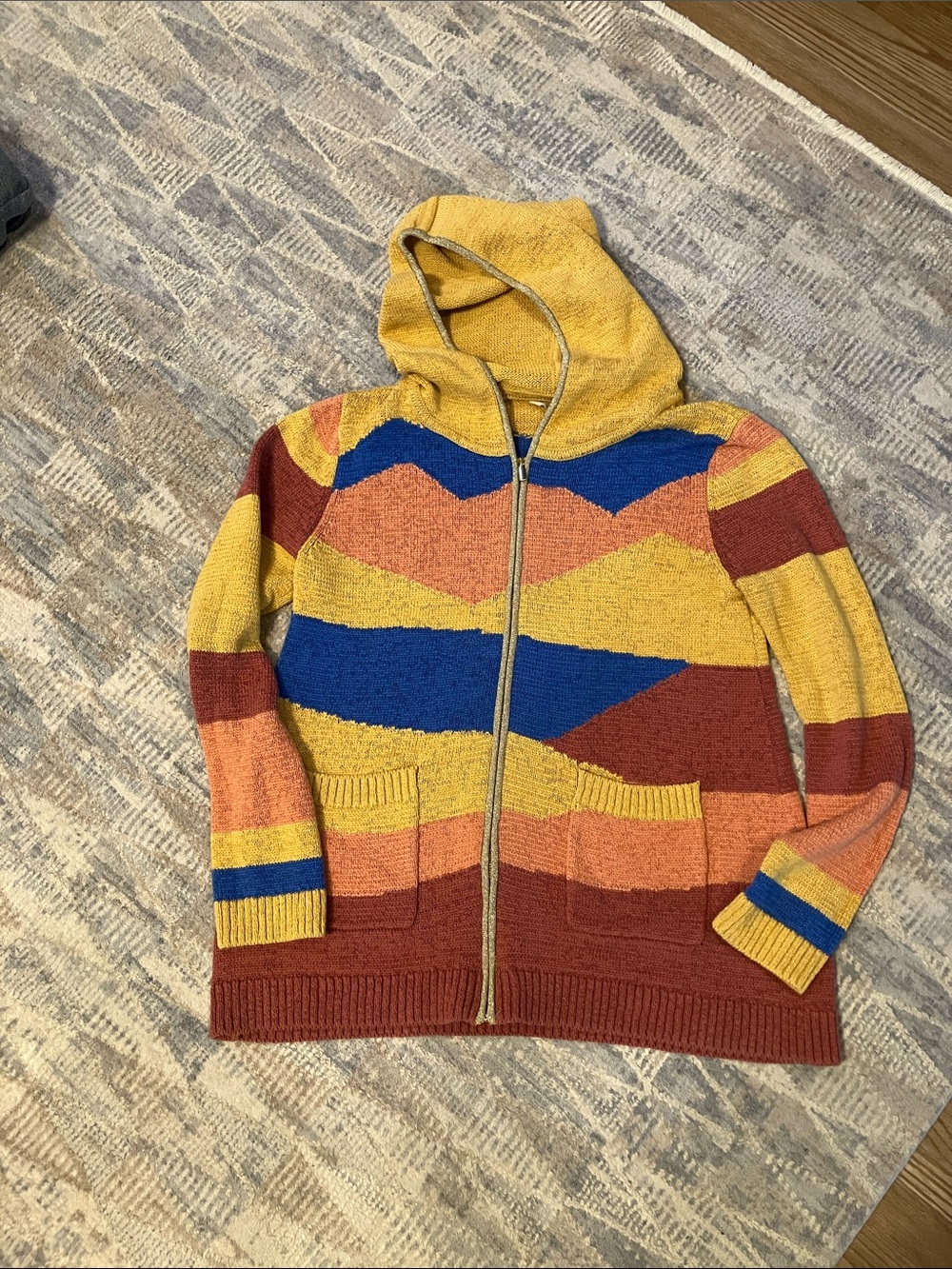 Soft Surroundings Womens Hooded Zip Sweater in Yellow, Blue, Rust